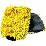 Yellow microfiber wash mitt - front and back view
